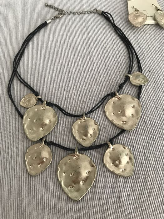 Duży naszyjnik na rzemyku + kolczyki vintage