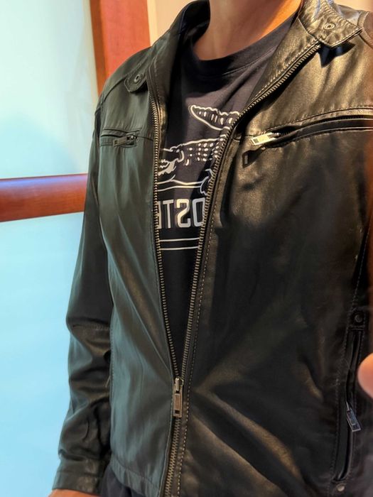 kurtka skórzana męska krótka typu biker renomowanej firmy holenderskiej DNR rozmiar M - 48 stan idealny