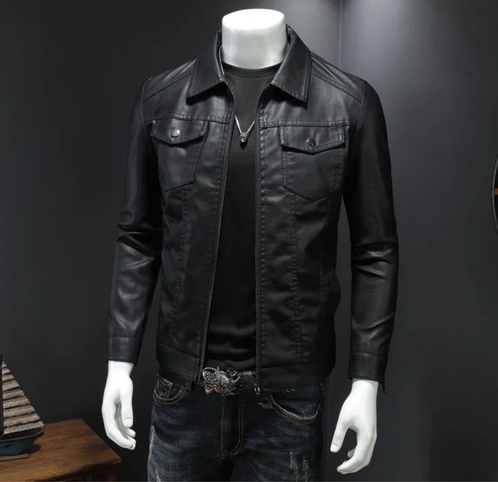 Ramoneska skórzana vintage męska kurtka klasyczna bikerka