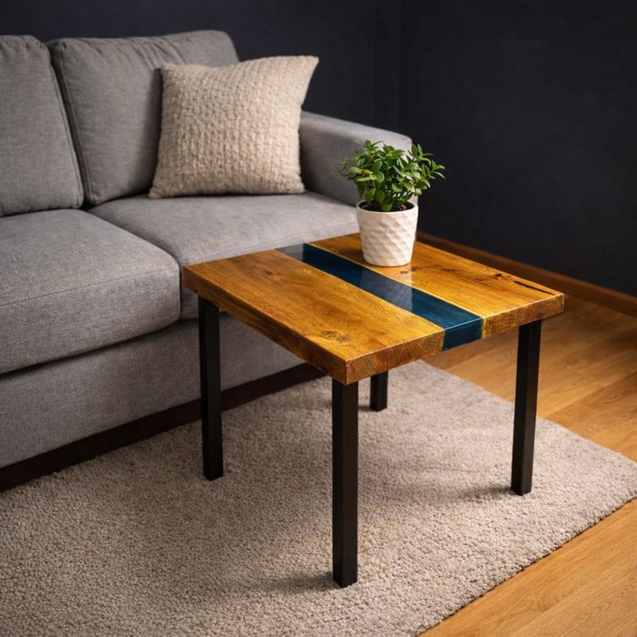 Stolik kawowy z żywicą epoksydową • Dębowy • Handmade