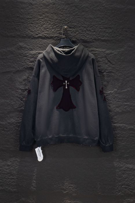 CHROME HEARTS худи унисекс мужское серое с крестом кофта с капюшоном