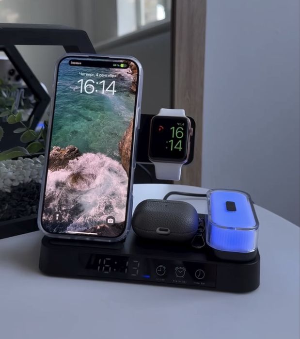 Безпроводная зарядка Samsung 30w 5 в 1 Бездротова Док-Станция Apple