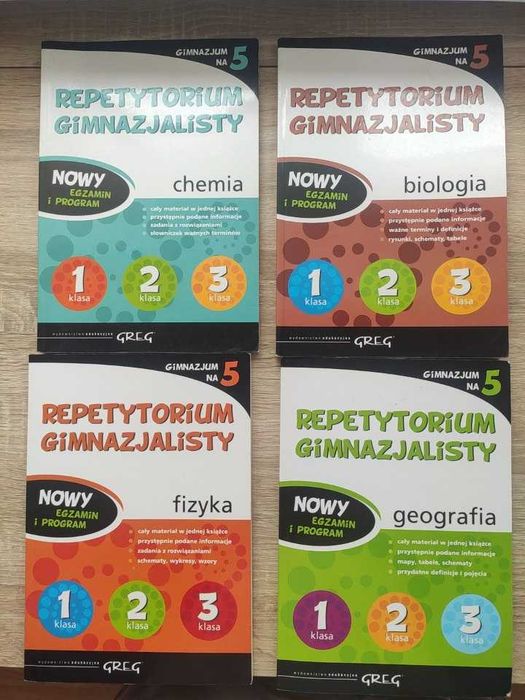 Repetytorium gimnazjalisty, Wydawnictwo Greg, różne przedmioty