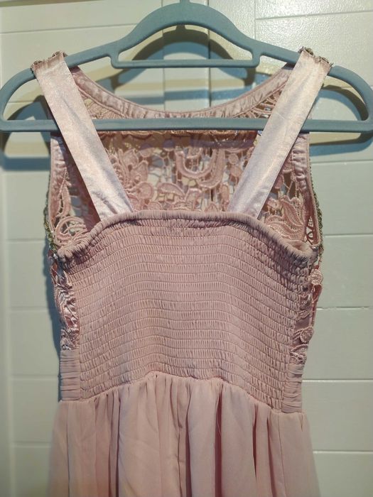 Suknia długa/wieczorowa/pudrowy róż/ koronka/