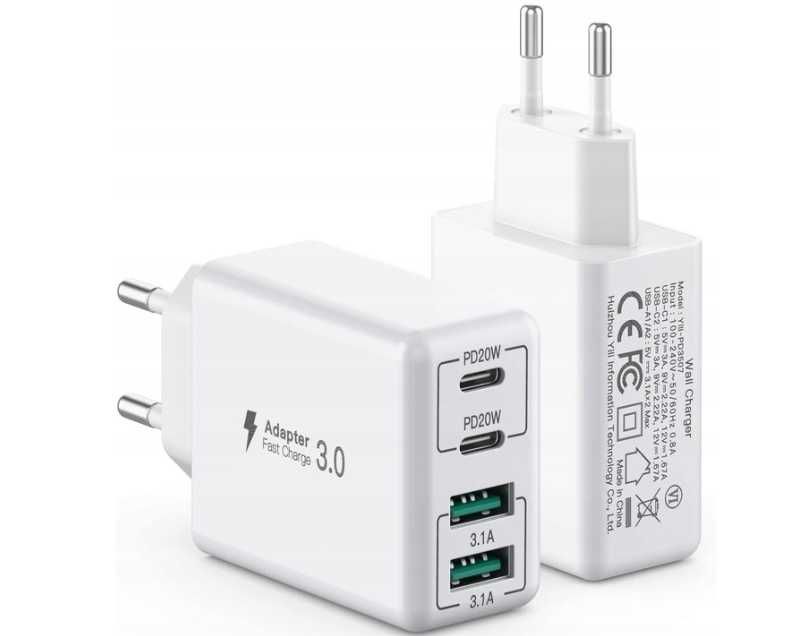 Ładowarka ścienna 40W 2x USB-C 2x USB-A szybkie ładowanie