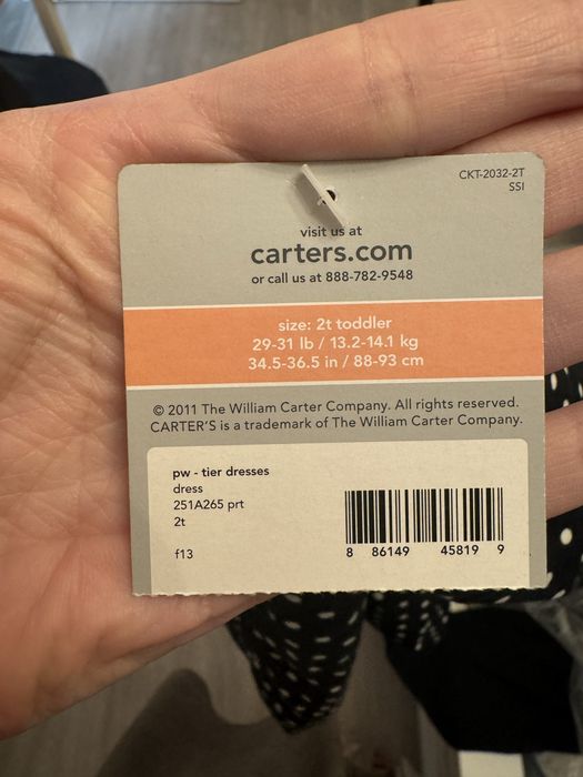 Детское новое платье Carters на 2 года
