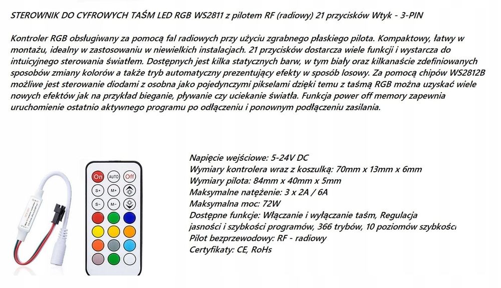 Sterownik Magic RGB RF 5–24V dla taśm WS2811/WS2812B