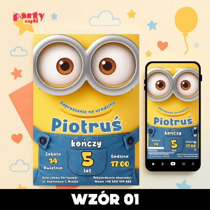 Zaproszenia na urodziny MINIONKI do druku i na telefon | RÓŻNE WZORY