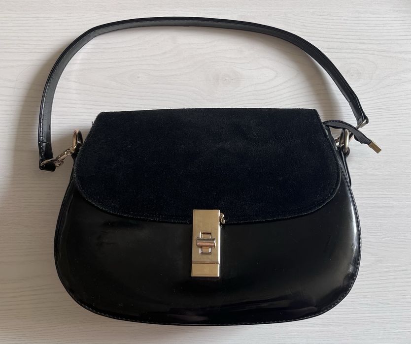 Чорна сумка аналог Брунелло Кучінеллі лакова якісний матеріал