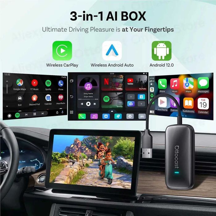 Ottocast Play2Video Ultra AI Box 3-в-1, CarPlay/Android Auto