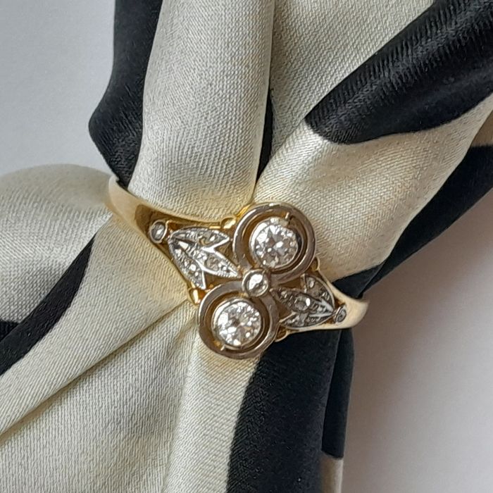 R.22 Pierścionek Art deco Diamenty Złoto 585 Platyna WYCENA