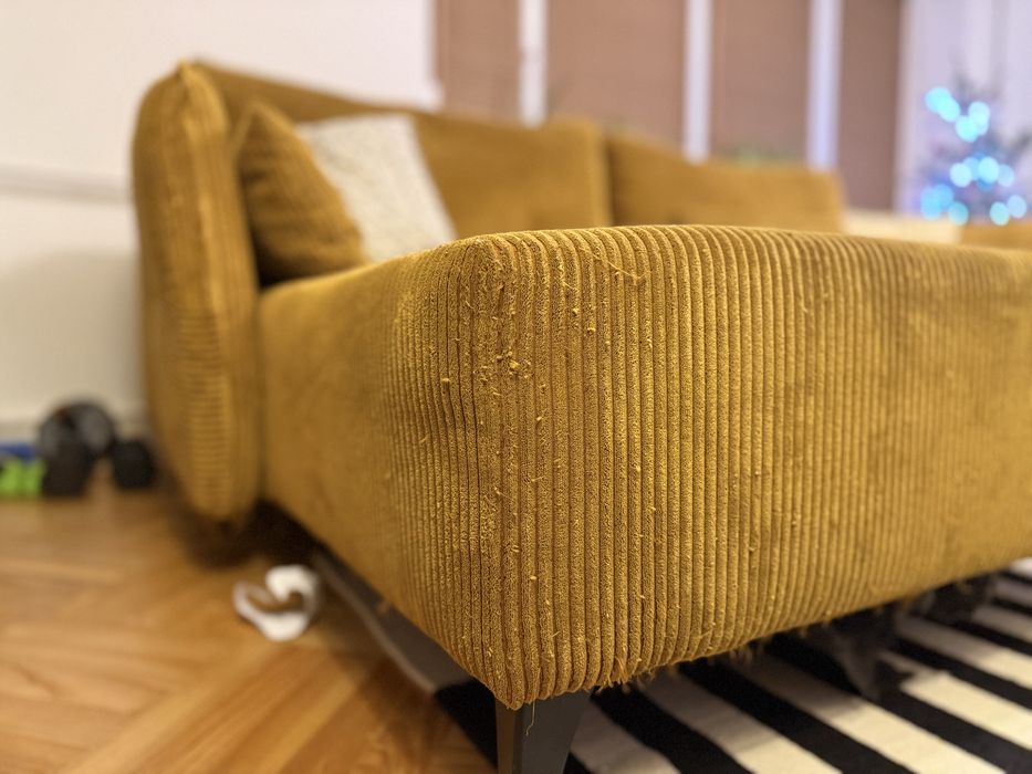 NESSO Narożnik sztruksowy rozkładany musztardowy, lewy.