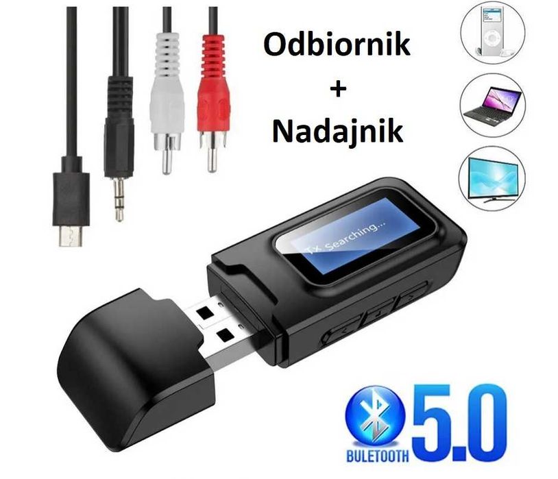 Nadajnik - odbiornik audio Bluetooth 5.0 z wyświetlaczem LCD BT-2IN1