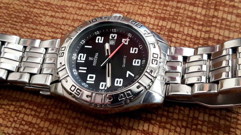 Festina  czarna tarcza duża 44 mm masywna 148 gram stal 100 M