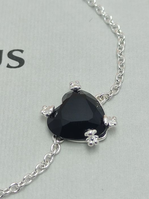 Bransoletka z srecem i misiami srebro 925 i onyks