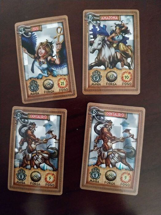 Lote 4 cartas Mythomania, Elma Chips, Centauro, Amazone e Isis