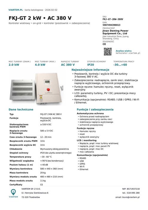 Kontroler Turbiny Wiatrowej 2kW 380V z REZYSTOREM ! ! Wakacyjna Promocja!