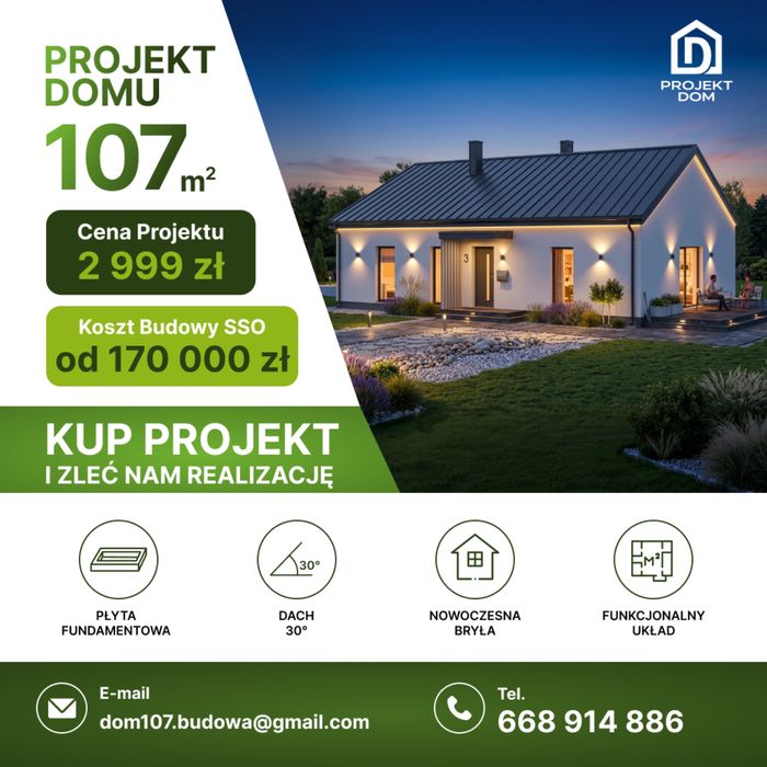 Dom 107 m2 | Projekt Domu 107m2 - Cena 2999 zł