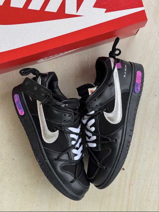 Топ Модель‼️Кросівки Nike Low Dunk x Off-White 50/50 Black Purple•Данки офф вайт