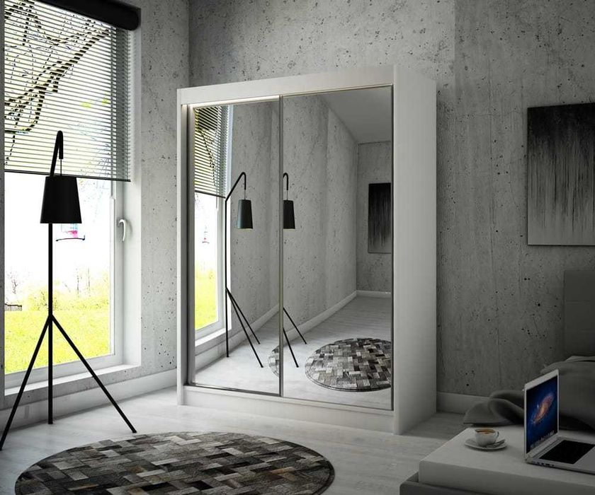 Szafa matowa 150 cm z lustrami szafa przesuwna z półkami do sypialni