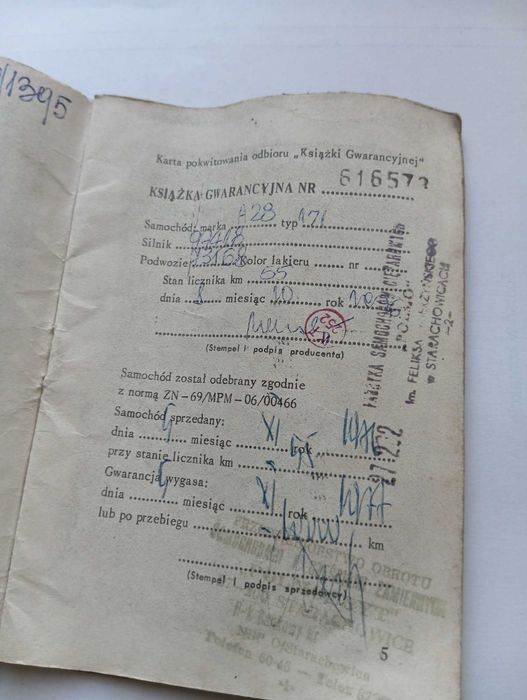 zabytkowa książka gwarancyjna  Star 28 POLMO