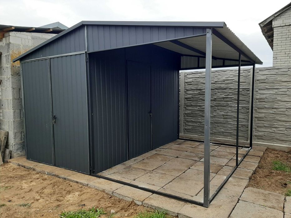 Domek Narzędziowy Grafit Mat z Wiatą w Cenie