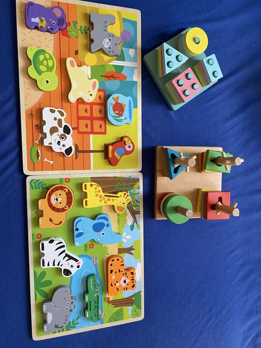 Дерев’яні розвиваючі іграшки Монтессорі, сенсорні, пазли