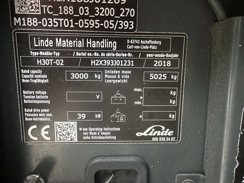 Wózek Linde H30 2018 netto