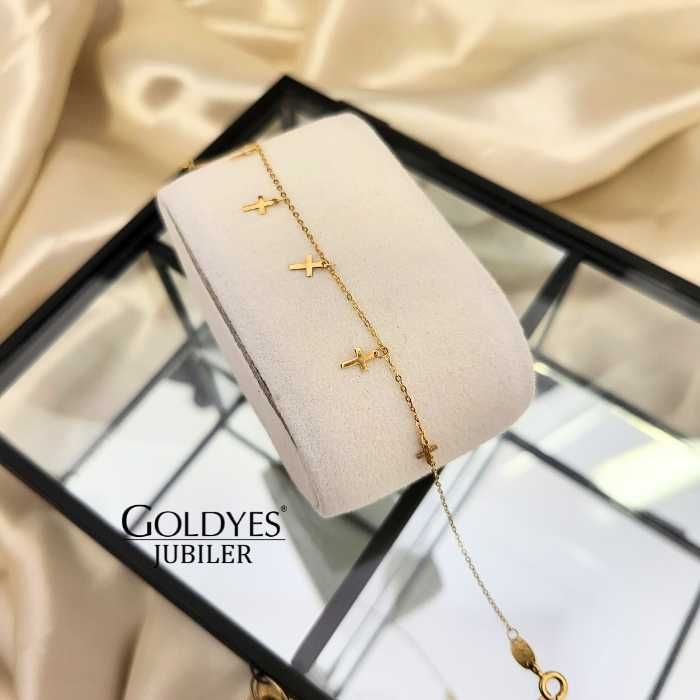 Złota bransoletka z krzyżykami próby 585 R 17-20 cm