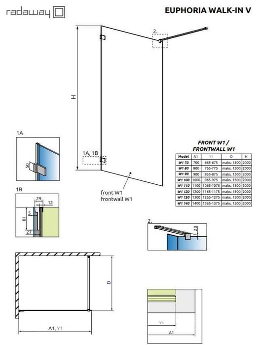 Radaway Euphoria Walk-in V Ścianka 100 cm - wyprzedaż ekspozycji
