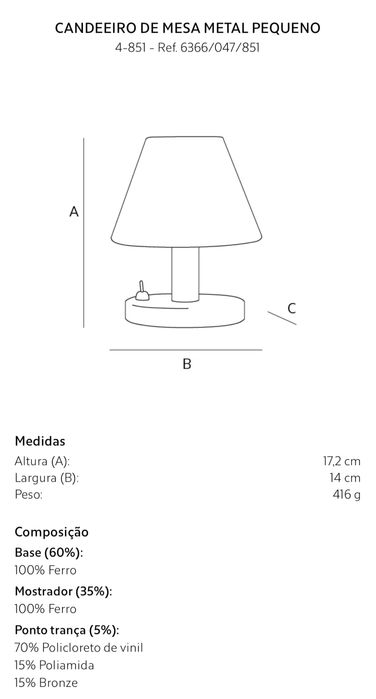 Candeeiro De Mesa Metal Pequeno Zara Home NOVO