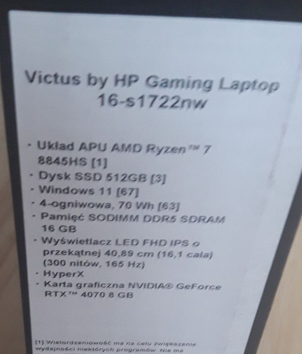 Laptop gamingowy HP Victus 16  RTX 4070  Ryzen 7 8845