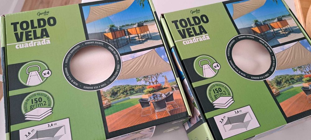 Toldo vela quadrado 3,6 x 3,6 metros novos, nunca utilizados