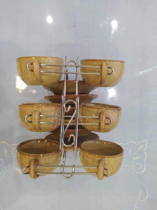Кофейный набор 6 чашек с блюдцами и подставкой
