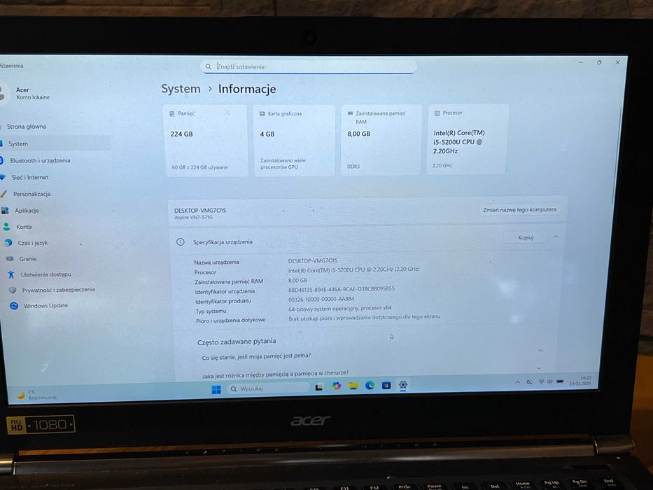 Laptop Acer Nitro i5 SSD nVidia GTX 4GB Win 11