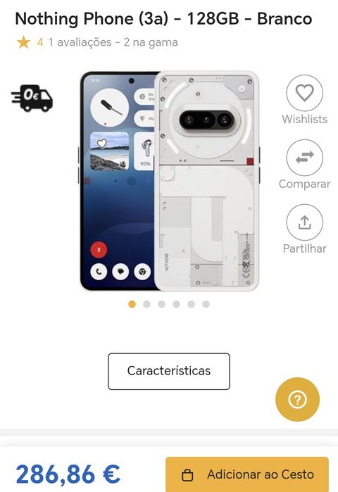 Nothing Phone 3A 5G 6.77" 8GB/128GB Dual Sim Branco Seminovo C/Garantia Aceito Retomas