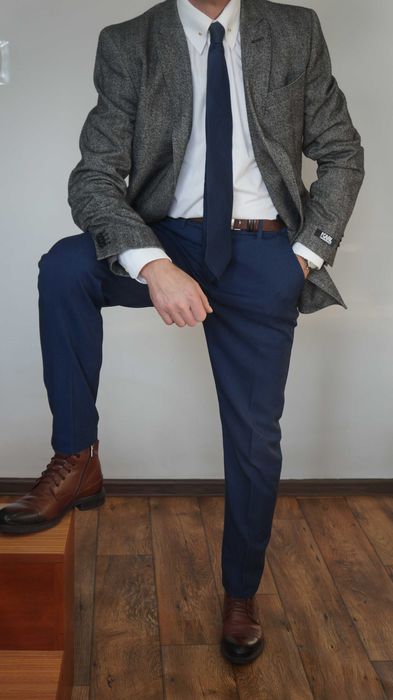 Marynarka dwurzędowa Karl Lagerfeld 48 Szary Grafit Jodełka Wełna