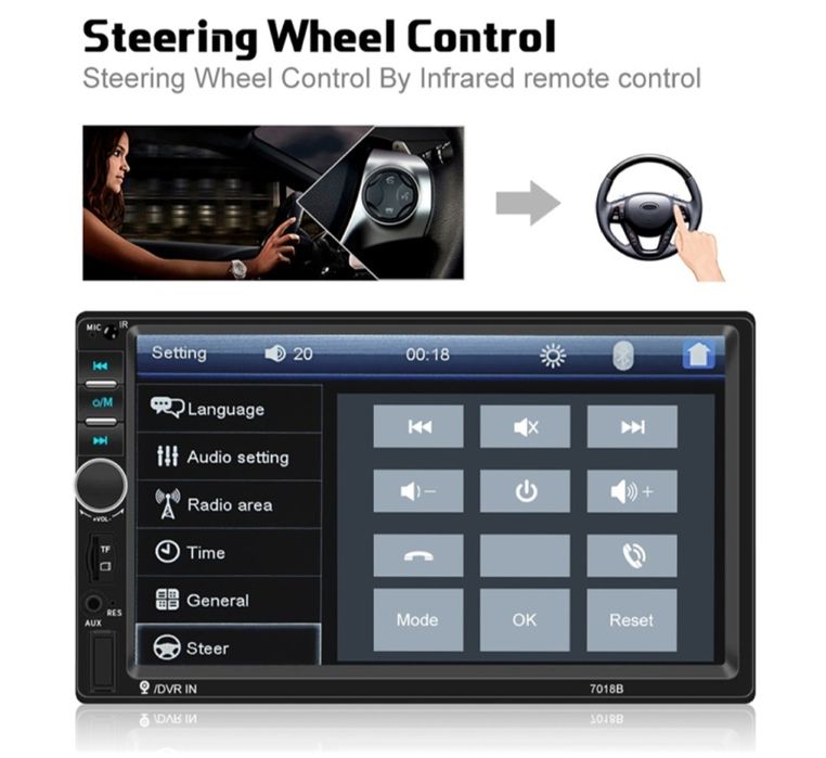 Rádio 2Din 7018B Bluetooth MirrorLink USB cartão controle volante NOVO