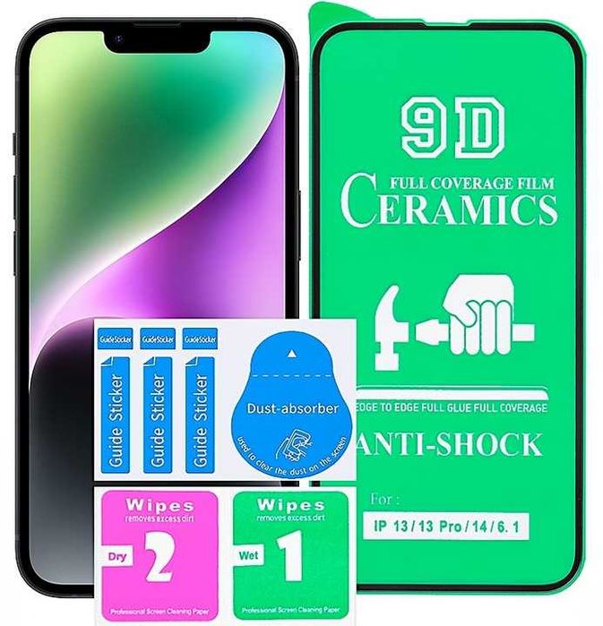 3x Szkło Hybrydowe Ceramiczne 9D do iPhone 14 6,1