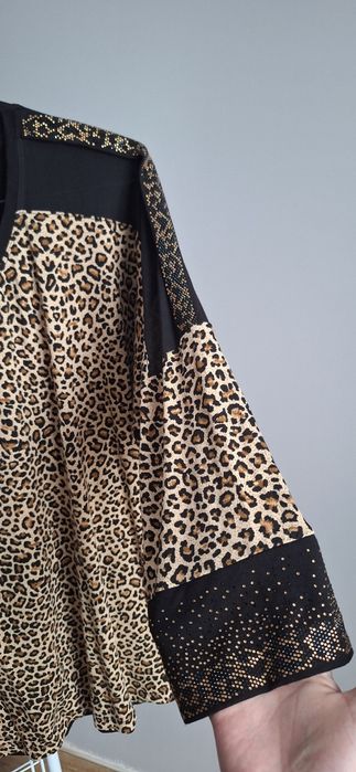 Jak nowa bluzka, wzór panterka, czarna siateczka, czarno-złote ozdoby