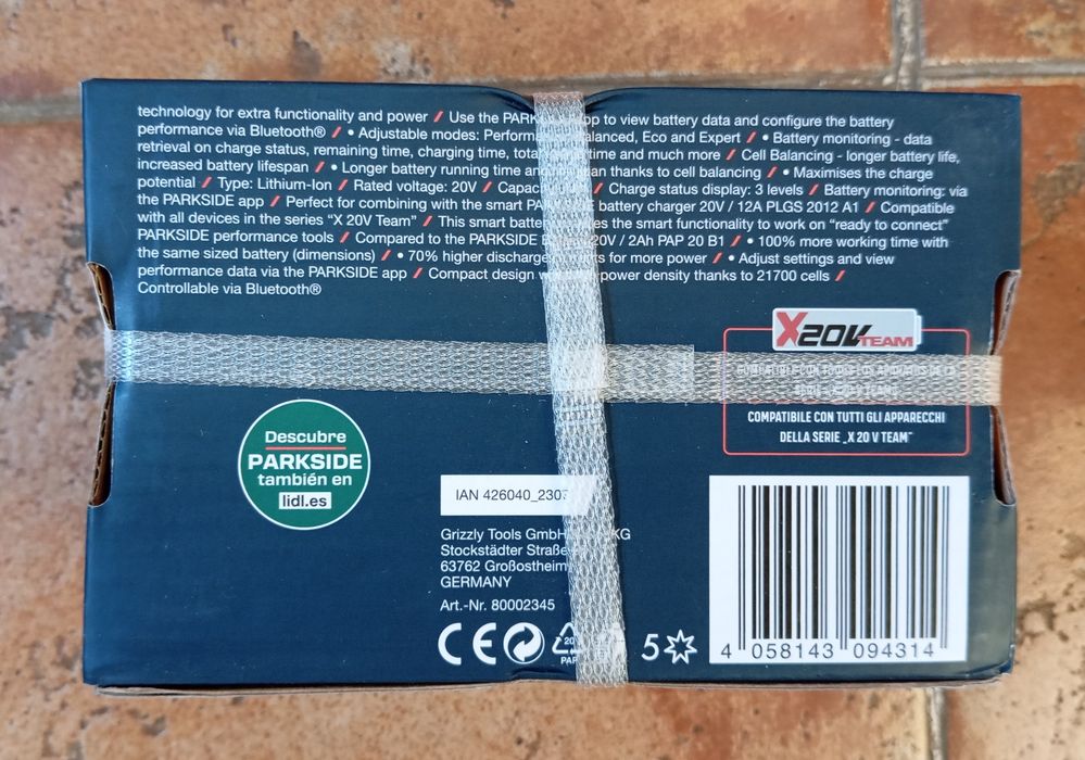 Bateria Parkside Performance 20V Smart 4Ah nova e selada