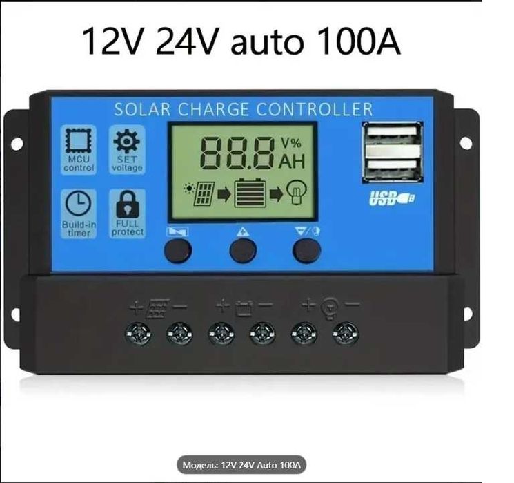 Контролер заряду сонячної панелі 12В/24В LCD-дисплея та USB 100А