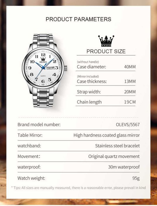 Zegarek klasyczny Olevs z biała tarcza 40mm datownik WR30 pudełko