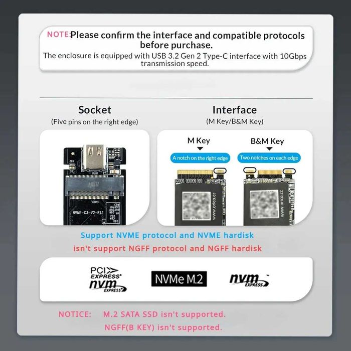 внешний карман картридер для накопителей SSD M.2 NVME  to USB