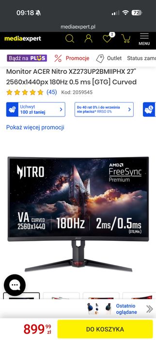 Monitor ACER Nitro XZ273UP2BMIIPHX 27" 180Hz 0.5 ms [GTG] Curved