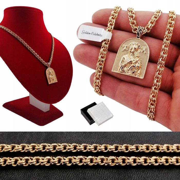 Pozłacany łańcuszek garibaldi 50cm+medalik Matka Boska GWARANCJA