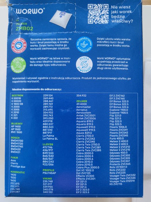 Worki do odkurzacza Zelmer, 8 sztuk