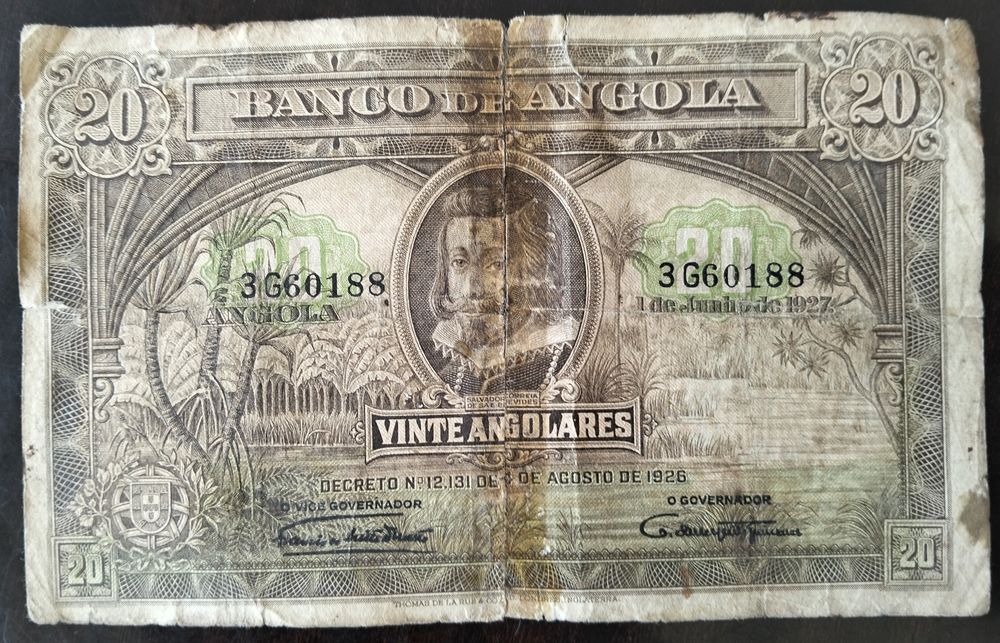 Nota 20 Angolares 1927 Angola Muito Rara