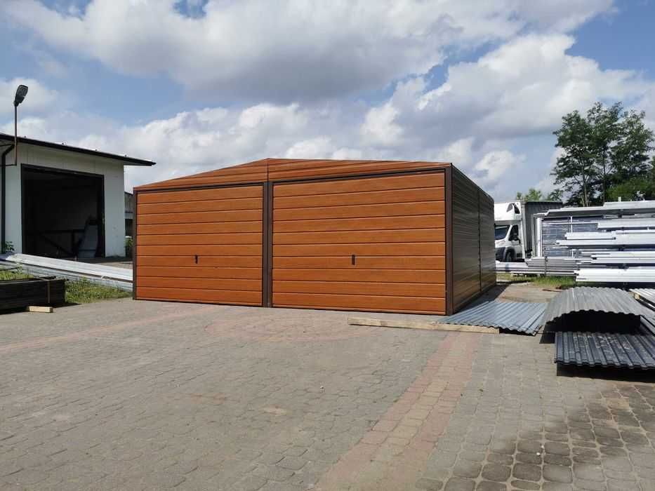 Garaż blaszany 2 stanowiska 6x6 dwuspad drewnopodobny PRODUCENT