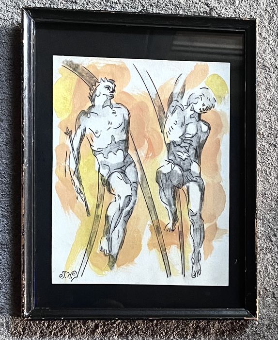 Antyczni atleci - akwarela wiedeńska - sygnowana